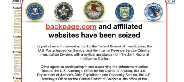 Anuncio de que o Backpage.com foi fechado pelo FBI
